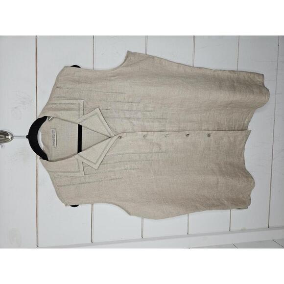 Valerie Stevens large light brown sleeveless button down linen shirt - Picture 1 of 6